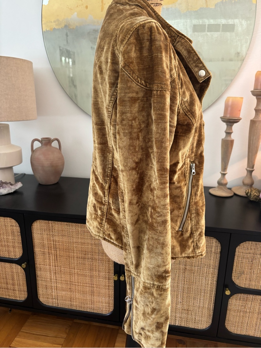 Free People Golden Brown Velvet Moto Bomber Jacket - Picture 4 of 9